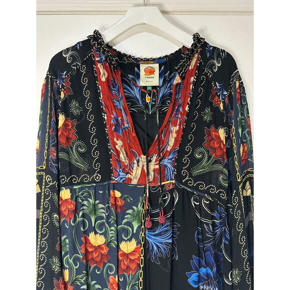 Farm Rio Black Mixed Arabesque Scarves Long Sleeve Mini Dress Size XS NWT Chic - Picture 4 of 16